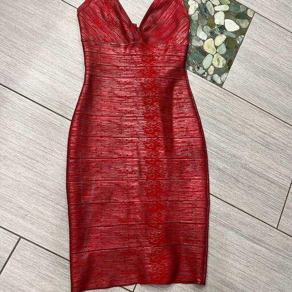 Bandage body red metallic foil mini dress size S, HL like - Picture 9 of 9